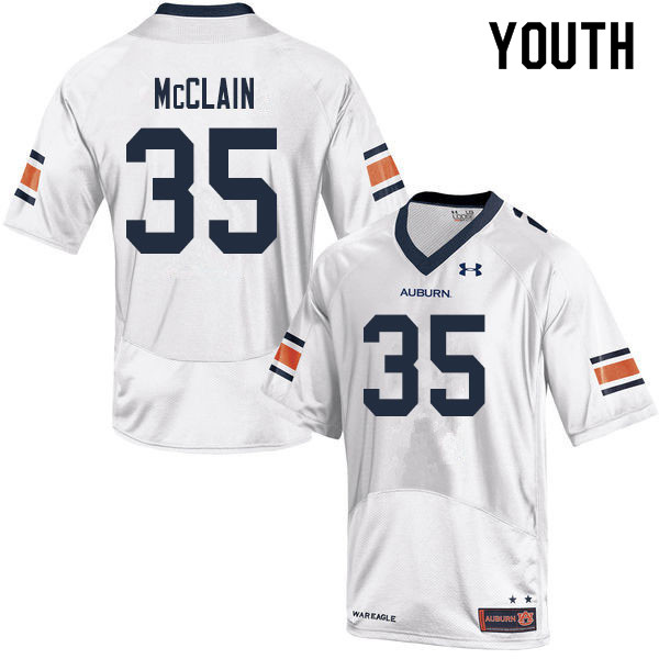 Auburn Tigers Youth Zakoby McClain #35 White Under Armour Stitched College 2019 NCAA Authentic Football Jersey BDM7774HO